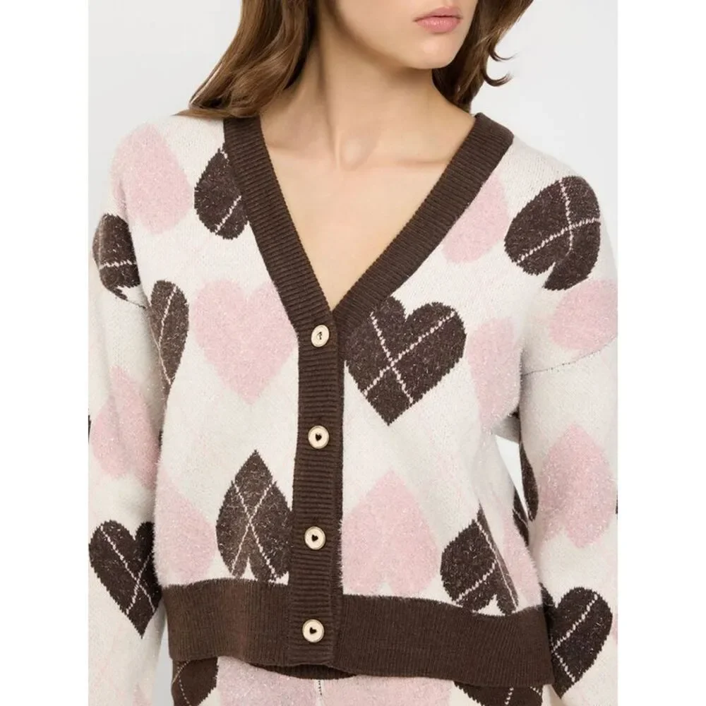 Twinset U&B Women Twinset U&B Heart Print Wool And Silk Blend Cardigan